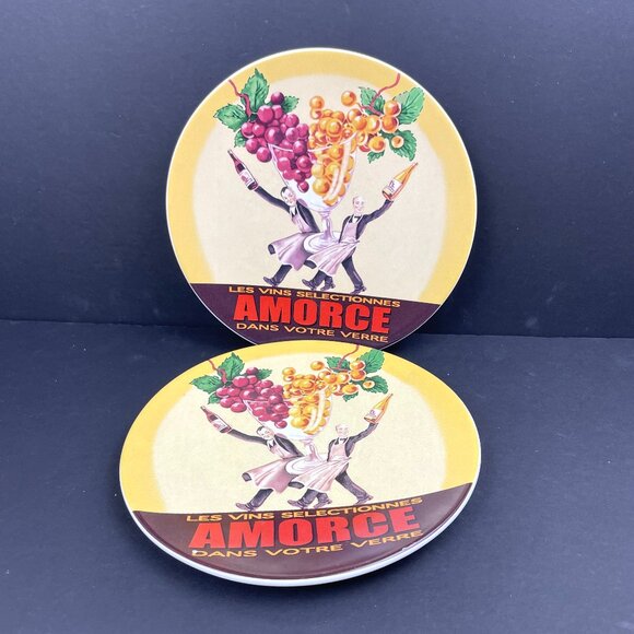 Set of 2 Pottery Barn Wine Bar Plates 8” “Amorce” French Bistro Style - Picture 1 of 7